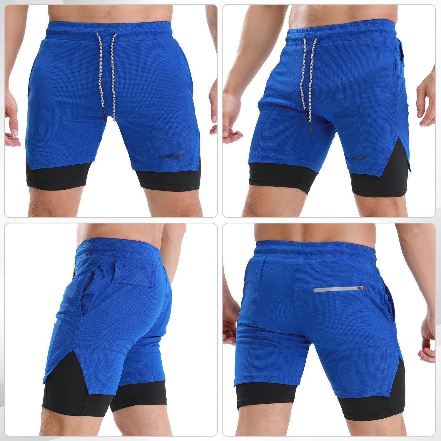 Men Running Shorts with Towel Loop Quick Dry Exercise Pockets for Training Gym Workout 2-in-1