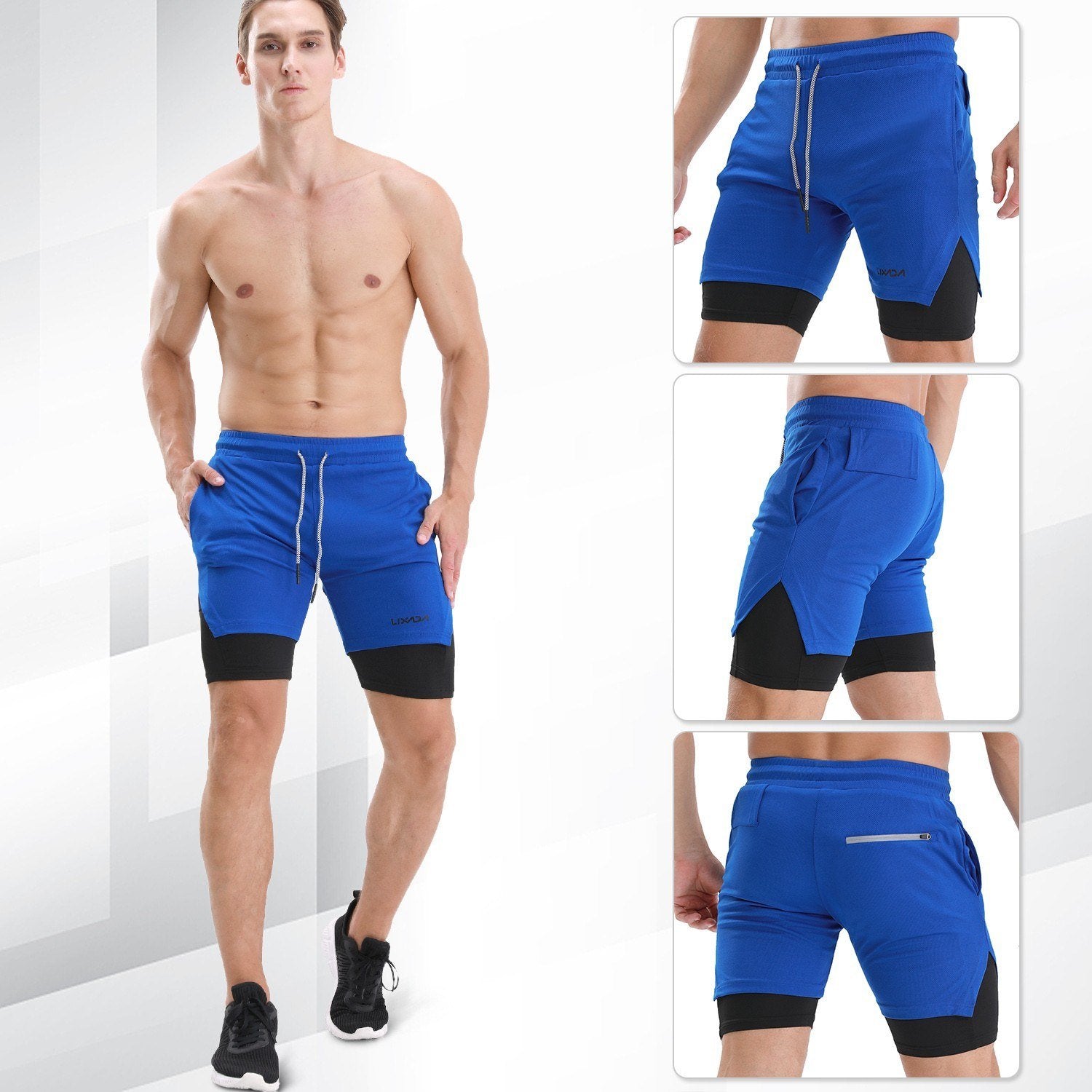 Men Running Shorts with Towel Loop Quick Dry Exercise Pockets for Training Gym Workout 2-in-1