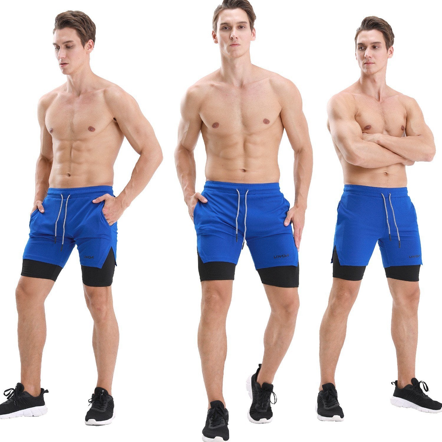 Men Running Shorts with Towel Loop Quick Dry Exercise Pockets for Training Gym Workout 2-in-1