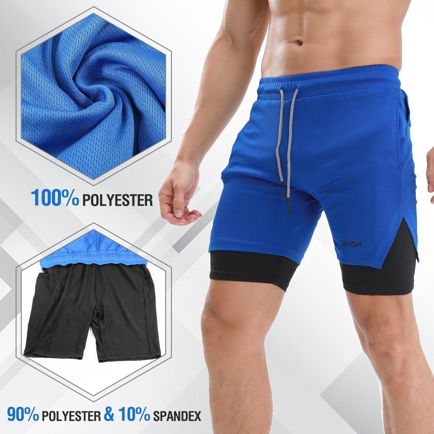 Men Running Shorts with Towel Loop Quick Dry Exercise Pockets for Training Gym Workout 2-in-1