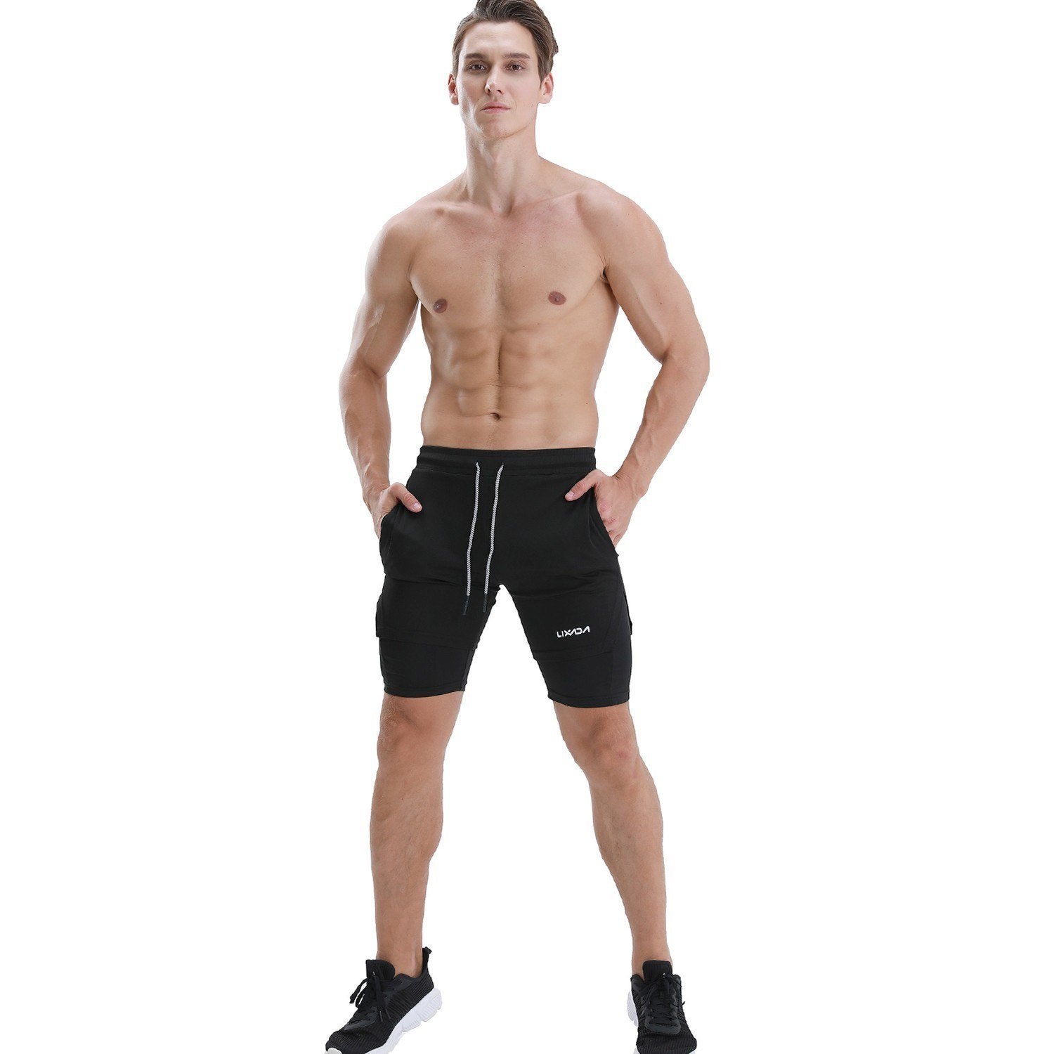 Men Running Shorts with Towel Loop Quick Dry Exercise Pockets for Training Gym Workout 2-in-1