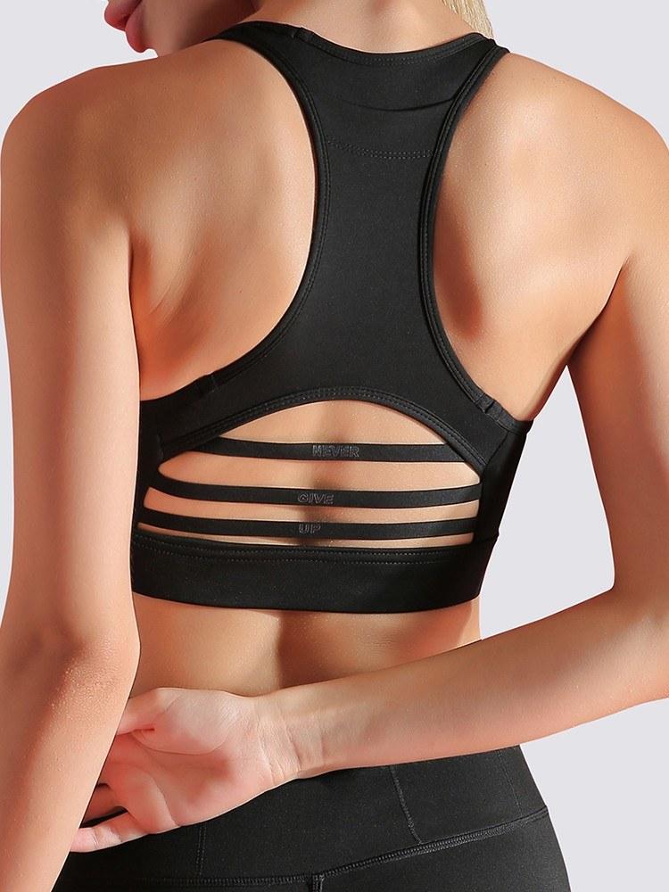 Women Padded Sports Bra Pockets Racer Back Mesh Splicing Bras