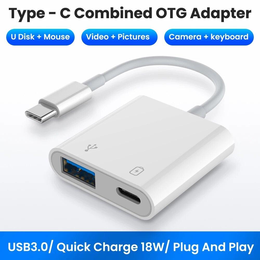 2-in-1 Type-C OTG Adapter Power Supply USB 3.0 PD Quick Charging Converter Adapter For iPhone 12 12Pro