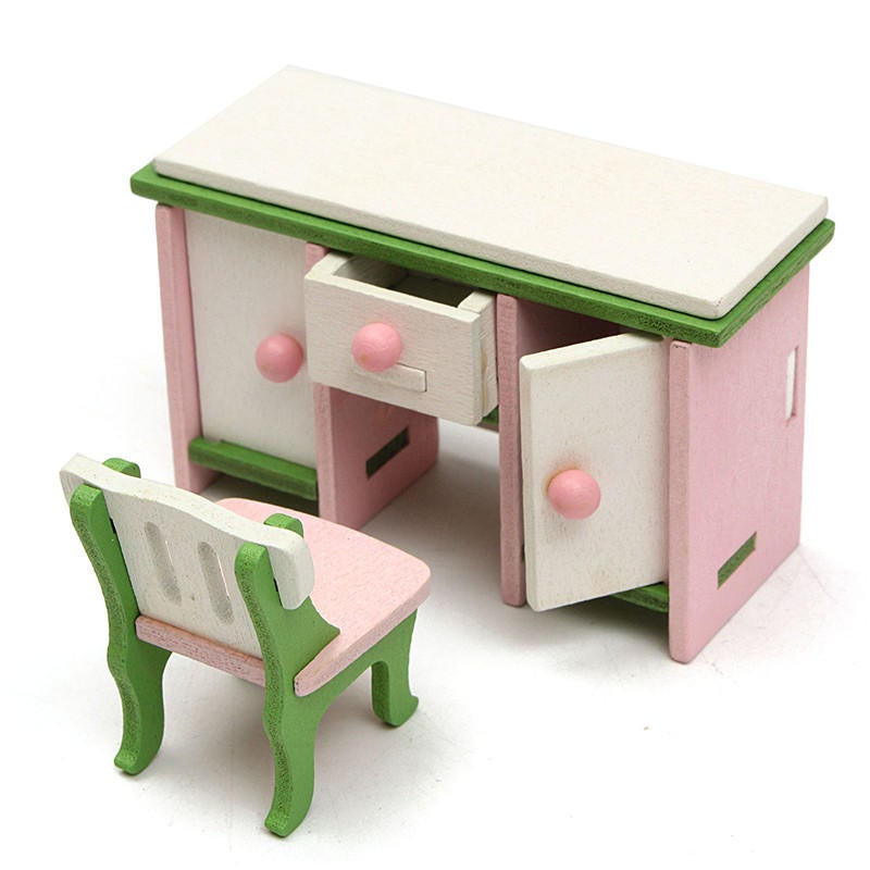 Miniature Bedroom Kit Wooden Furniture Set Families Role Play Toy