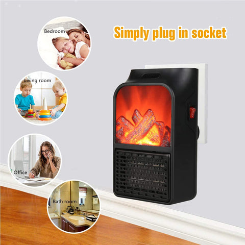 Portable Electric Heater Fireplace Radiator 3D Flame Warmer Low Noise 3S Rapid Heating for Home Office