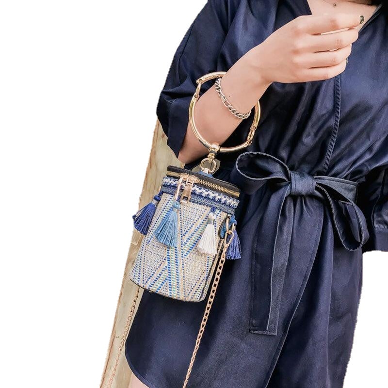 Women Summer Tassel Chains Straw Handbag Crossbody Bag Shoulder Bag