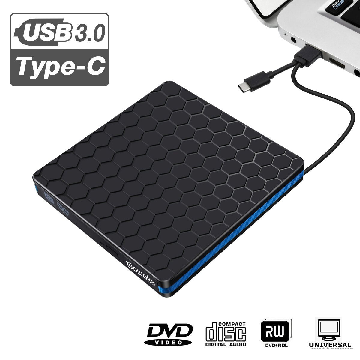 USB 3.0 Type-C DVD RW CD Writer Drive Burner Reader Adapter External Player For Laptop