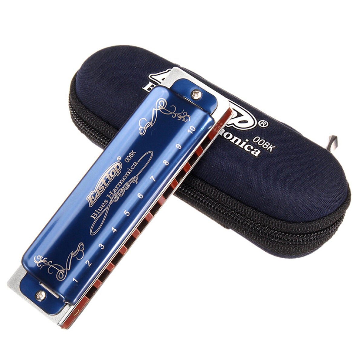 10 Hole Blues Harmonica Tone A B C D E F G Blue Color For Beginner