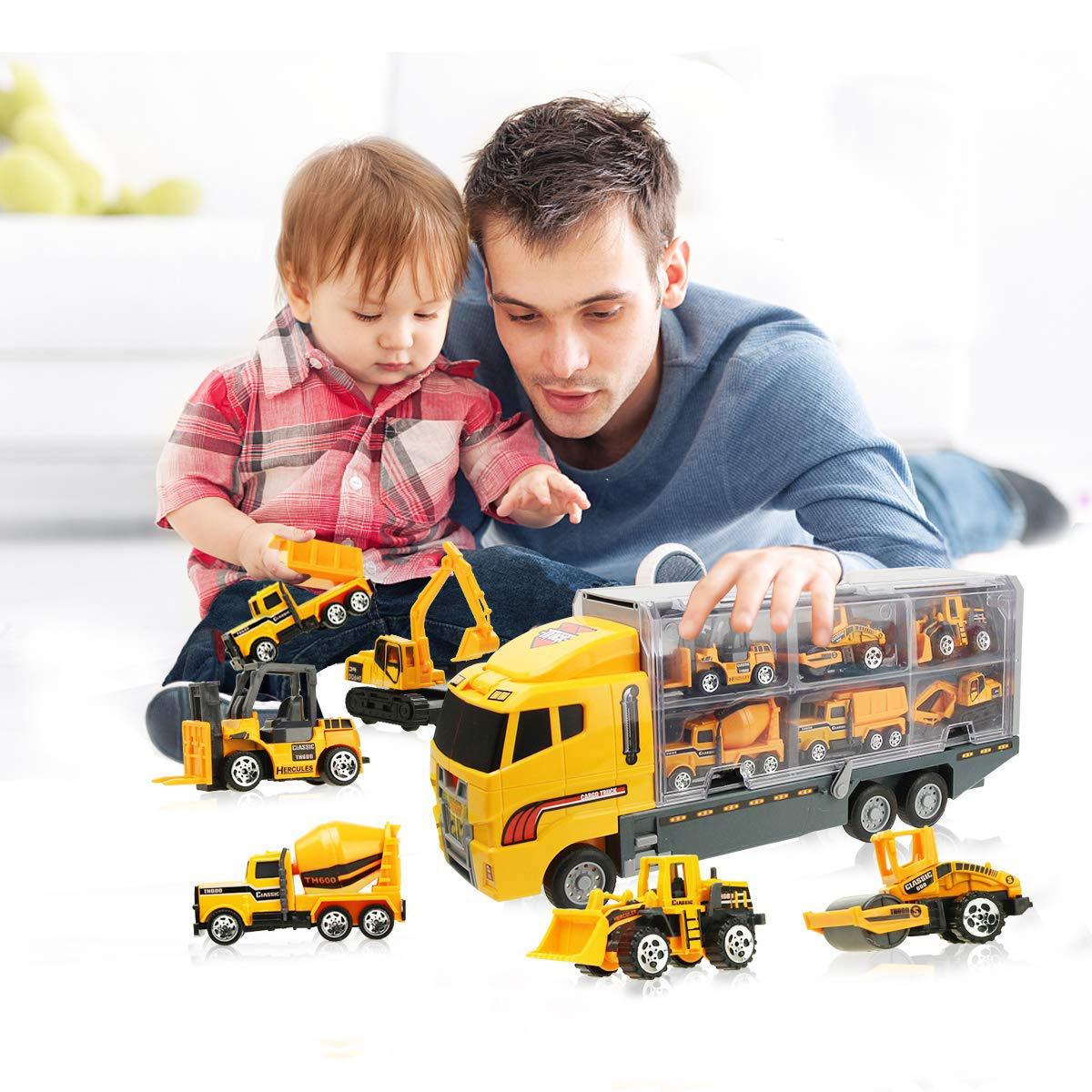 6/12 PCS 11 In 1 Diecast Model Construction Truck Vehicle Car Toy Set Play Vehicles in Carrier