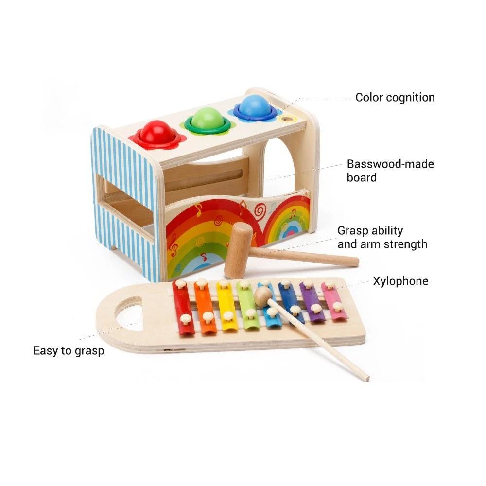 Multi-functional Educational Knock Ball Music Toys Pound A Toy with Slide Out Xylophone Mallets for Children