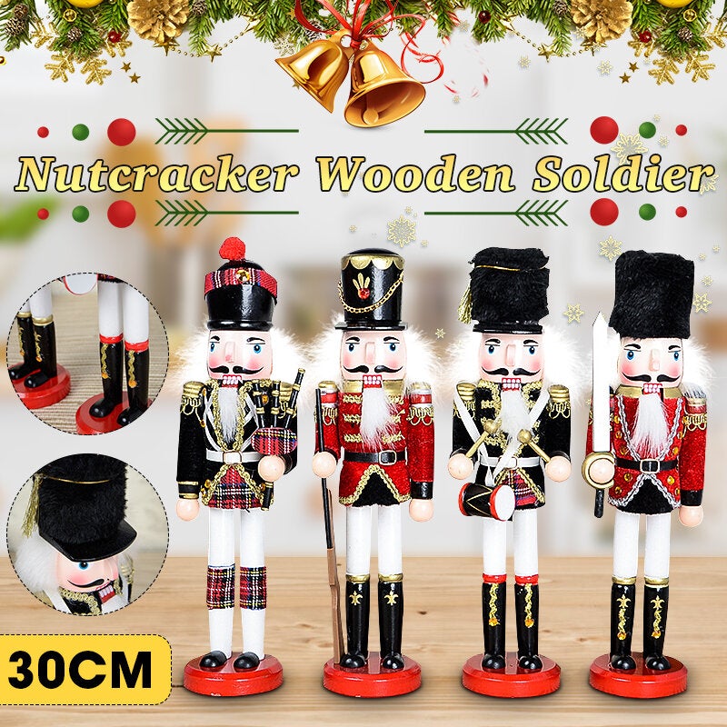 Red and Black Wooden Nutcracker Soldier Themed Holiday Nut Cracker Doll Figure Decorations