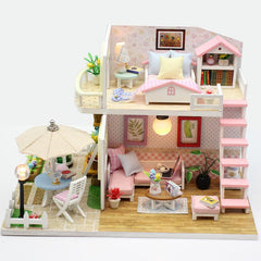 Pink Loft DIY House With Furniture Music Light Cover Miniature Decor Toy