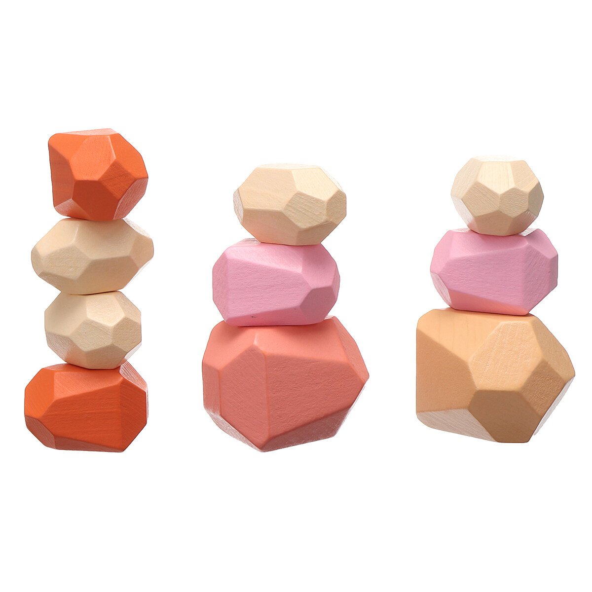 10 Pcs Children Wood Colorful Stone Stacking Game Building Block Education Set Toy