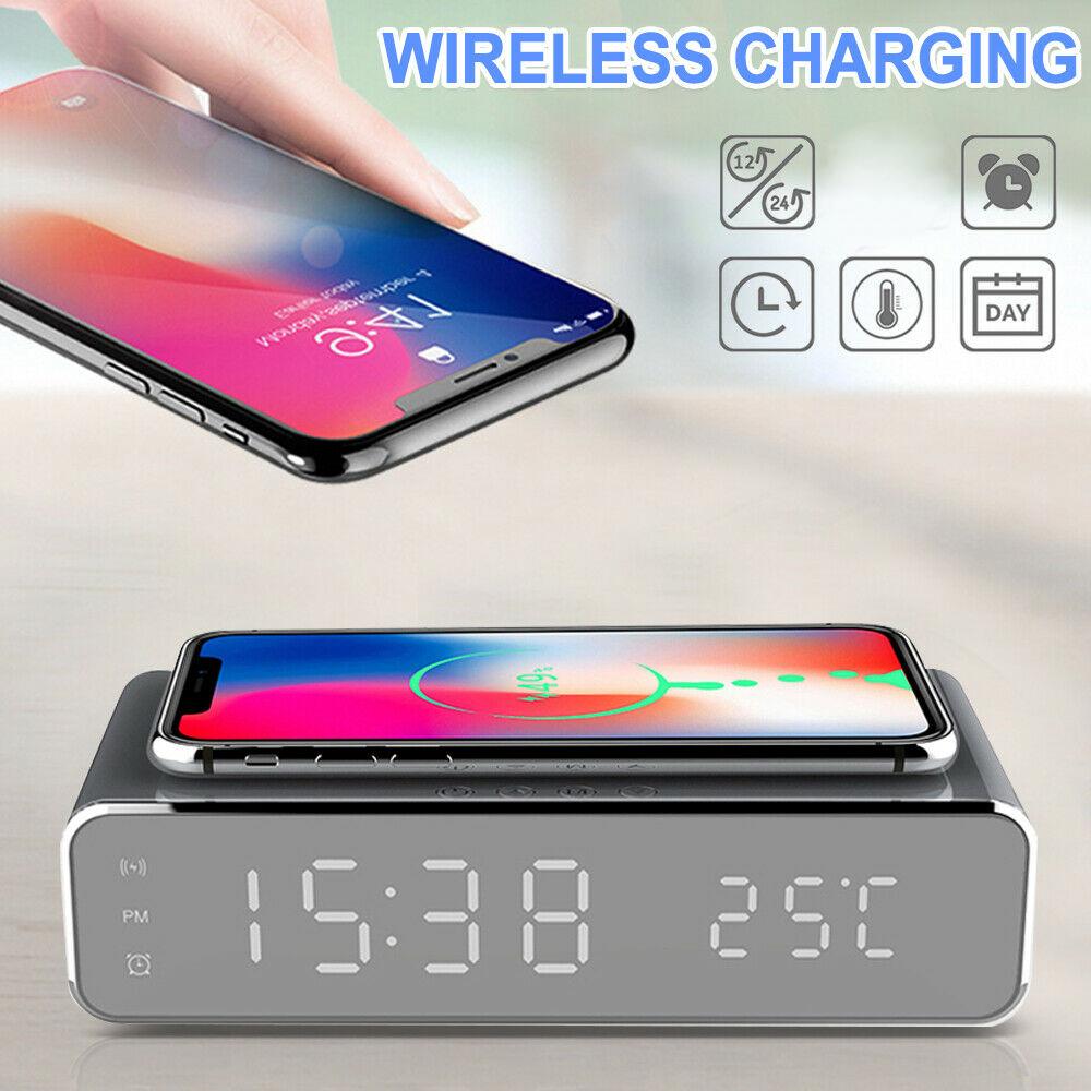 Electric LED 12/24H Digital Alarm Clock With Wireless Phone Charger