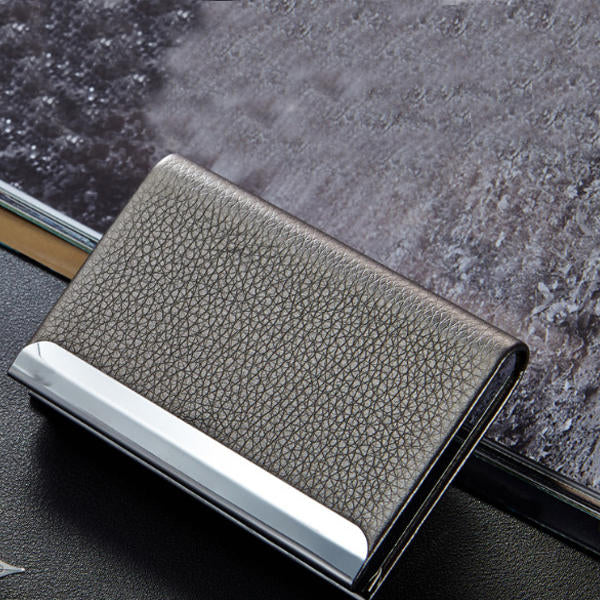 Aluminum Alloy Metal Card Holder PU Leather Credit Card Case ID Card Storage Box