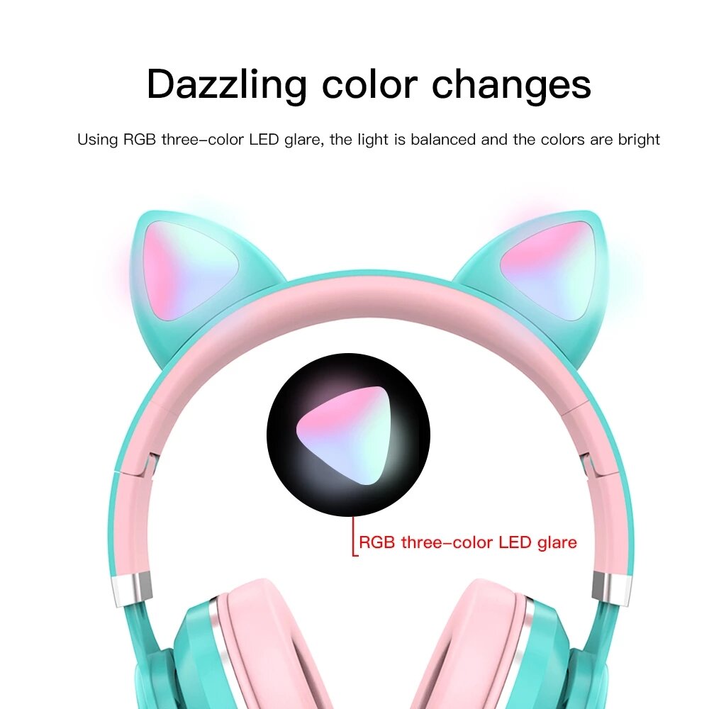 LED Over-Ear Headphones Noise Cancelling Headset bluetooth 5.0 Wireless Kids Headset Support TF Card 3.5mm Plug With Mic