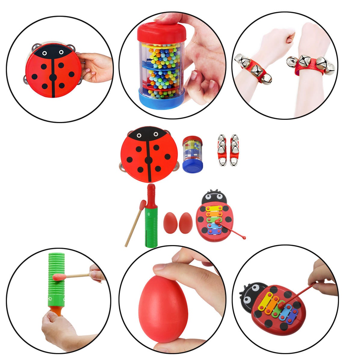 Musical Instruments Sets Hand Drum Egg Maracas Wrist Bell Single Ring Percussion Piano A Section of Rain Educational Gifts