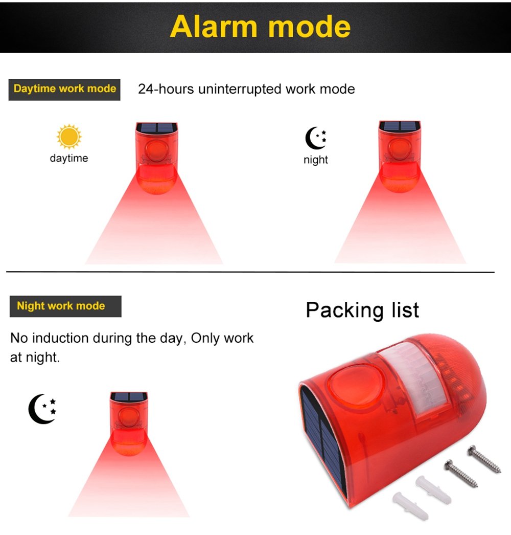 Waterproof Solar Motion Sensor Alarm Red Lamp with Warning Sound