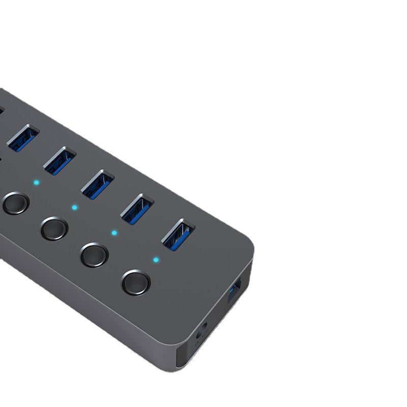 Aluminum 10 Port USB3.0 Hub Adaptor With Individual Power Switch 5GBPs USB 3.0 Hub for iPhone X 12 Pro MAX