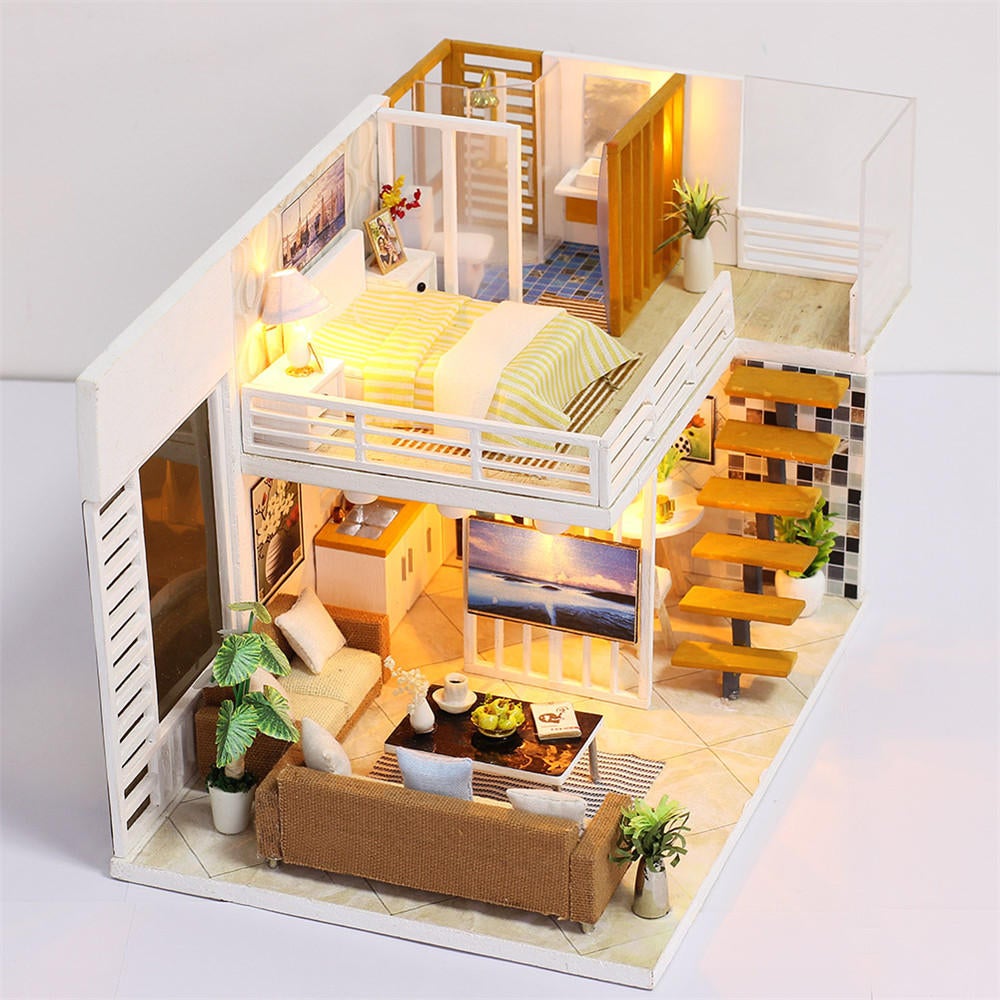 Simple And Elegan DIY Doll House With Furniture Light Cover Gift Toy