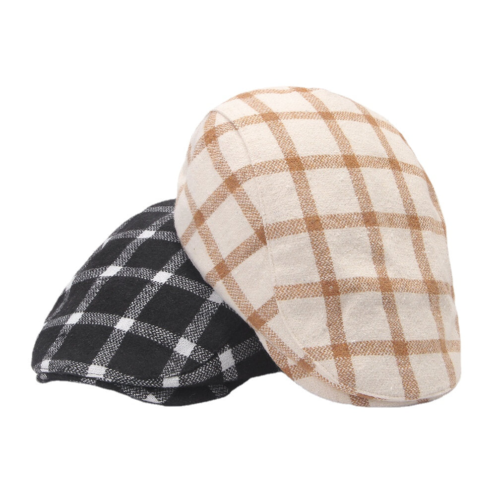 Men Newsboy Hats Colored Lattice Short Brim Dome Outdoor Adjustable Berets Driver Hat