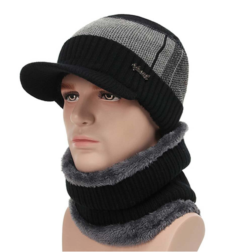 Unisex Cotton Outdoor Warm Plush Winter Scarfs Knit Hats Flat Hats