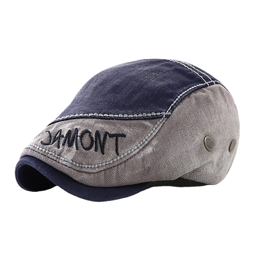 Men Washed Make-old Color Matching Flat Cap Foldable Letter Embroidery Pattern Beret Cap Painter Hat