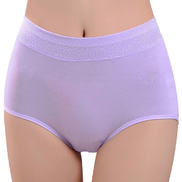 Women Solid Color High Waist Trace less Flower Briefs