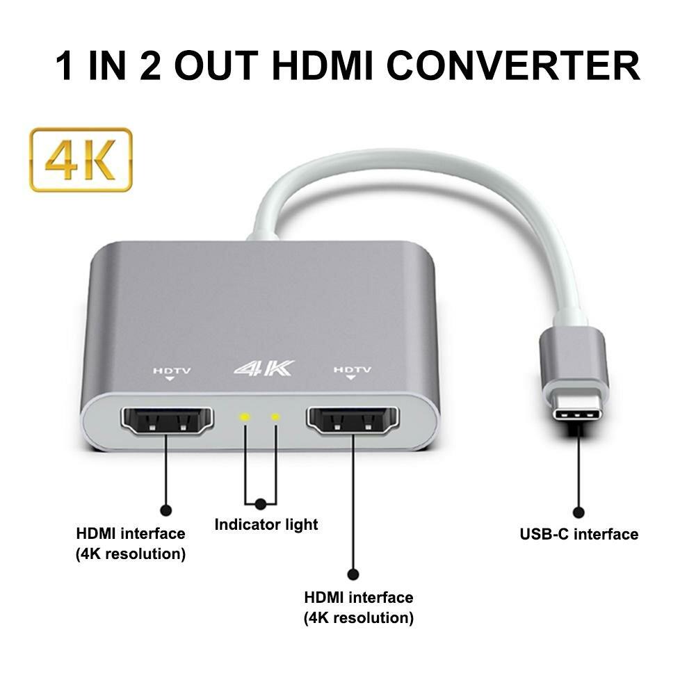 USB-C to Dual HDMI Adapter Converter Support Mirror Mode Expanded Mode For Smart Phone Tablet Laptop