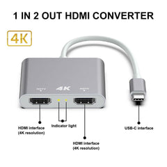 USB-C to Dual HDMI Adapter Converter Support Mirror Mode Expanded Mode For Smart Phone Tablet Laptop