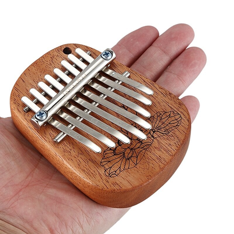 8 Key Camphor/Mahogany Mini Kalimbas Thumb Piano with Tuning Hammer