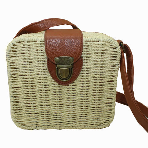 Fashion Girl Rattan Straw Bag Woven Square Handbag Crossbody Beach Summer Shoulder Bags