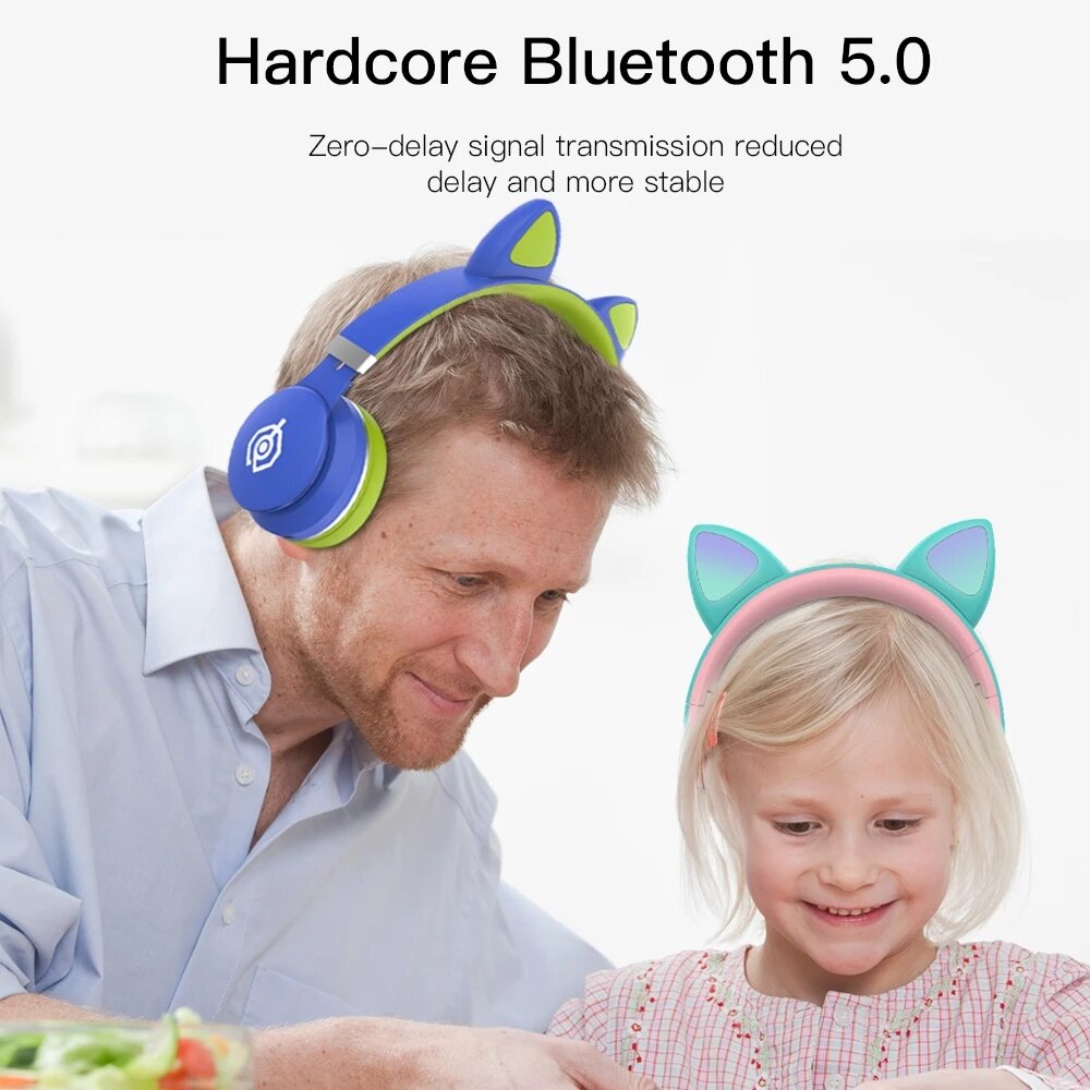 LED Over-Ear Headphones Noise Cancelling Headset bluetooth 5.0 Wireless Kids Headset Support TF Card 3.5mm Plug With Mic