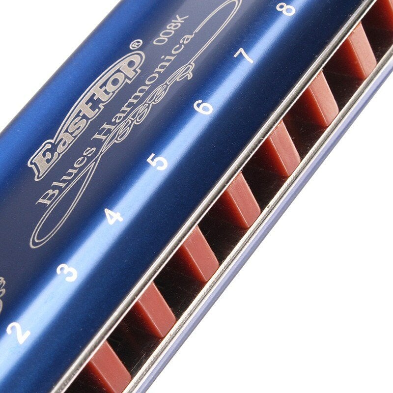 10 Hole Blues Harmonica Tone A B C D E F G Blue Color For Beginner