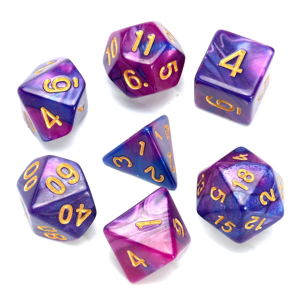 Polyhedral Dice Purple&Blue 7 Piece D&D RPG MTG Party Game Toy Set