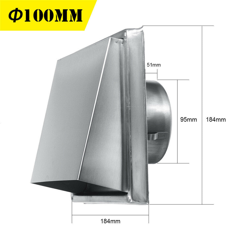 100/125/150mm Stainless Steel Square Wall Air Vent Ducting Grille Cover