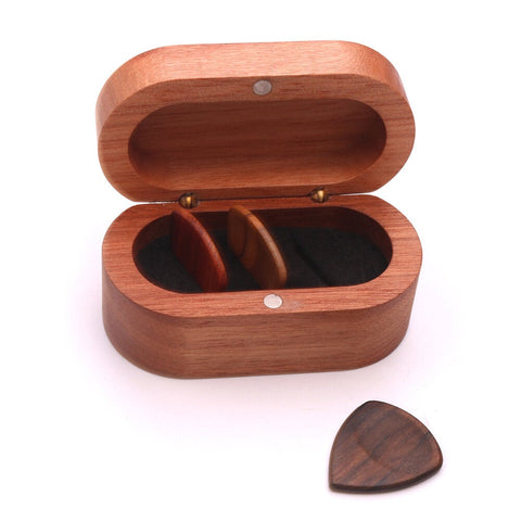 Wooden Guitar Pick Set Plectrum Storage Holder Case Box with 3pcs Picks Wood Accessories