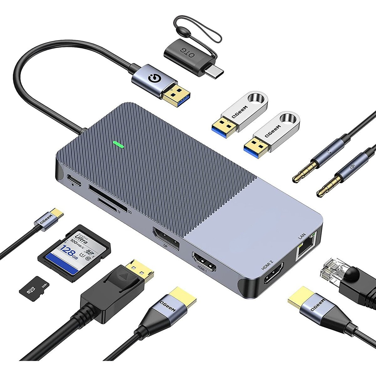 11 In 1 USB Type-C Hub Docking Station Adapter With Dual 4K HDMI Display Display Port