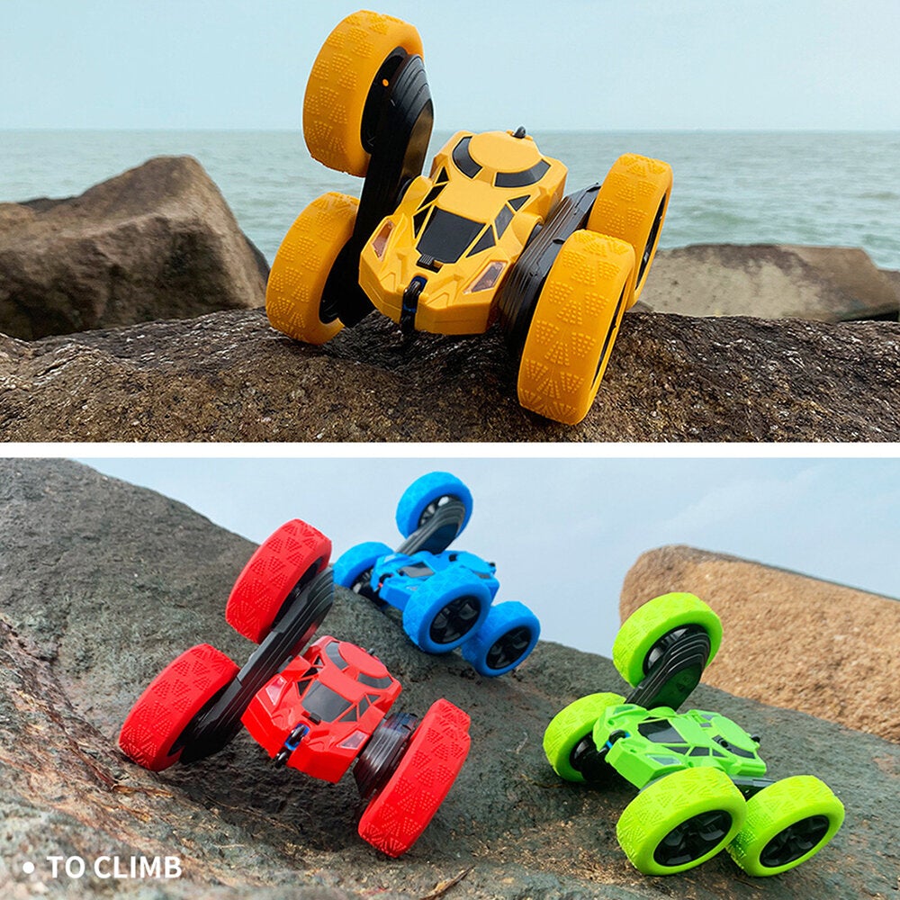 2.4g Charging Remote Control Rollover Climbing Double-sided Plastic Rotate Stunt Car Red/Blue/Green/Yellow for Kid