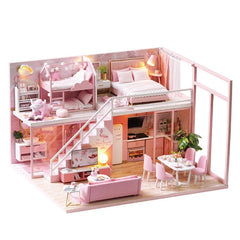 DIY Cabin Meet the Little Beauty Handmade Loft Simple Apartment Doll House with Dust Cover Music Motor