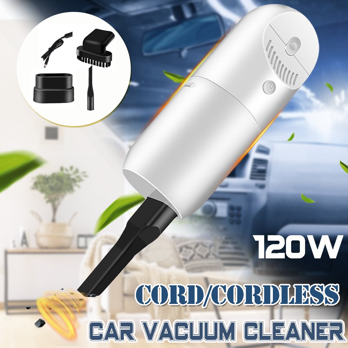 120W Car Vacuum Cleaner Portable Wet Dry Use Ligweight Handheld Duster 4500rpm 3500Pa Powerful Suction