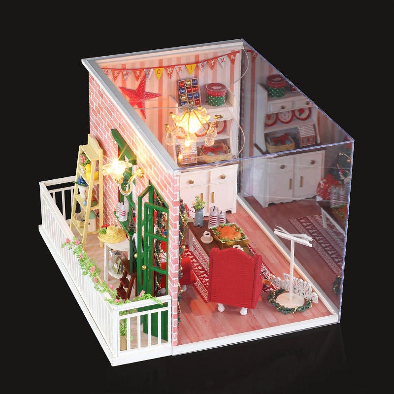 DIY Assembled Doll House Christmas Gift Toy with LED Light