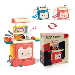 Simulation Lovely Deformation Dual Mode Switching School Bag Kitchen Cooking Model Set Play House Magic Bag Puzzle Toy for Kids Gift