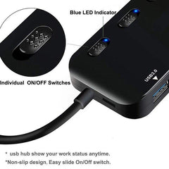 4 in 1 USB 3.0 HUB High Speed 5Gbps USB 3.0 Splitter with Individual Switch Control for PC Laptop Computer