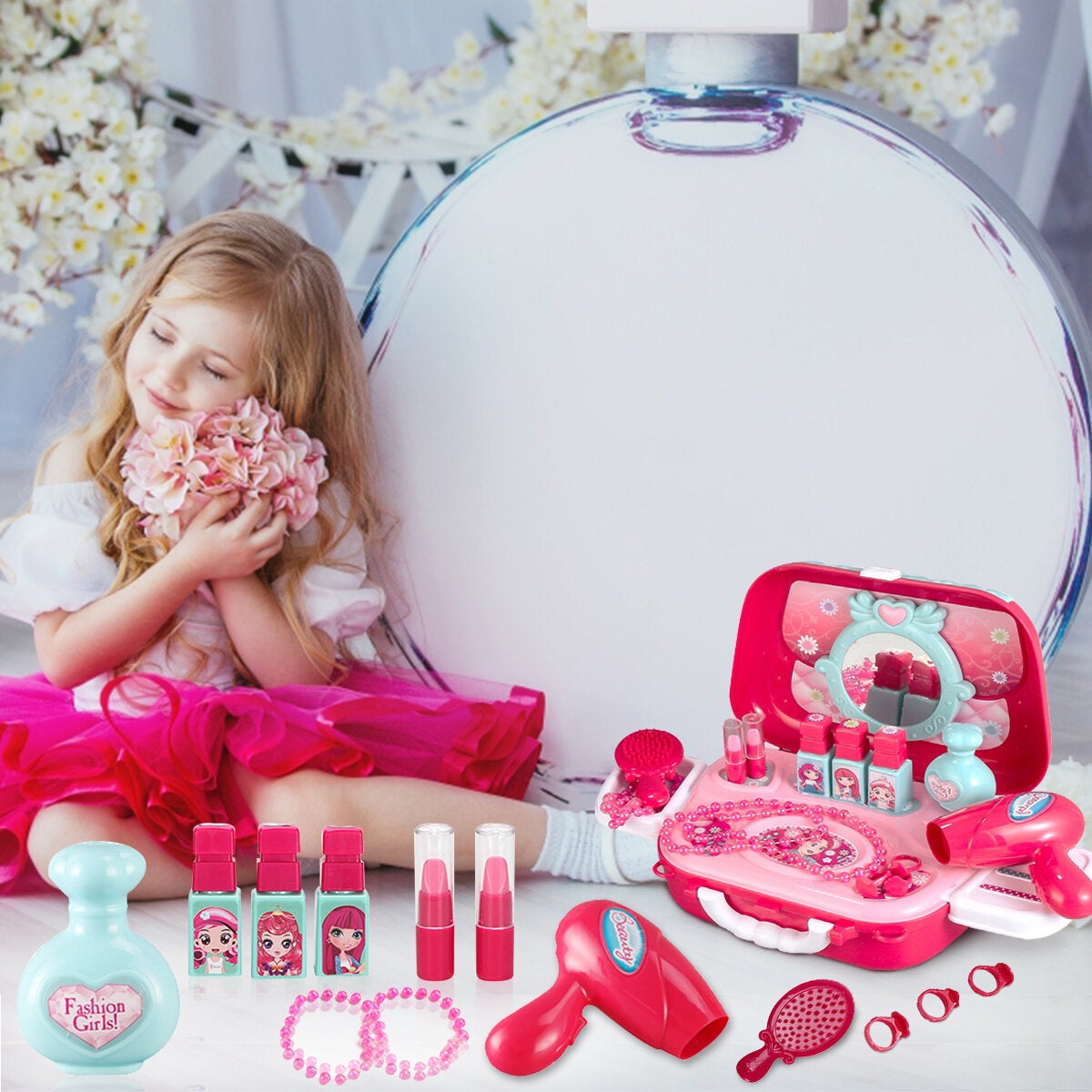 Play Makeup for Girl, Princess Dress-up Makeup Kit for Kids Holiday and Birthday Gifts