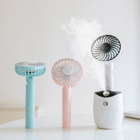 2 In 1 Rotating Spray Air Humidifier Fan USB Charging 3 Gears White Pink Blue