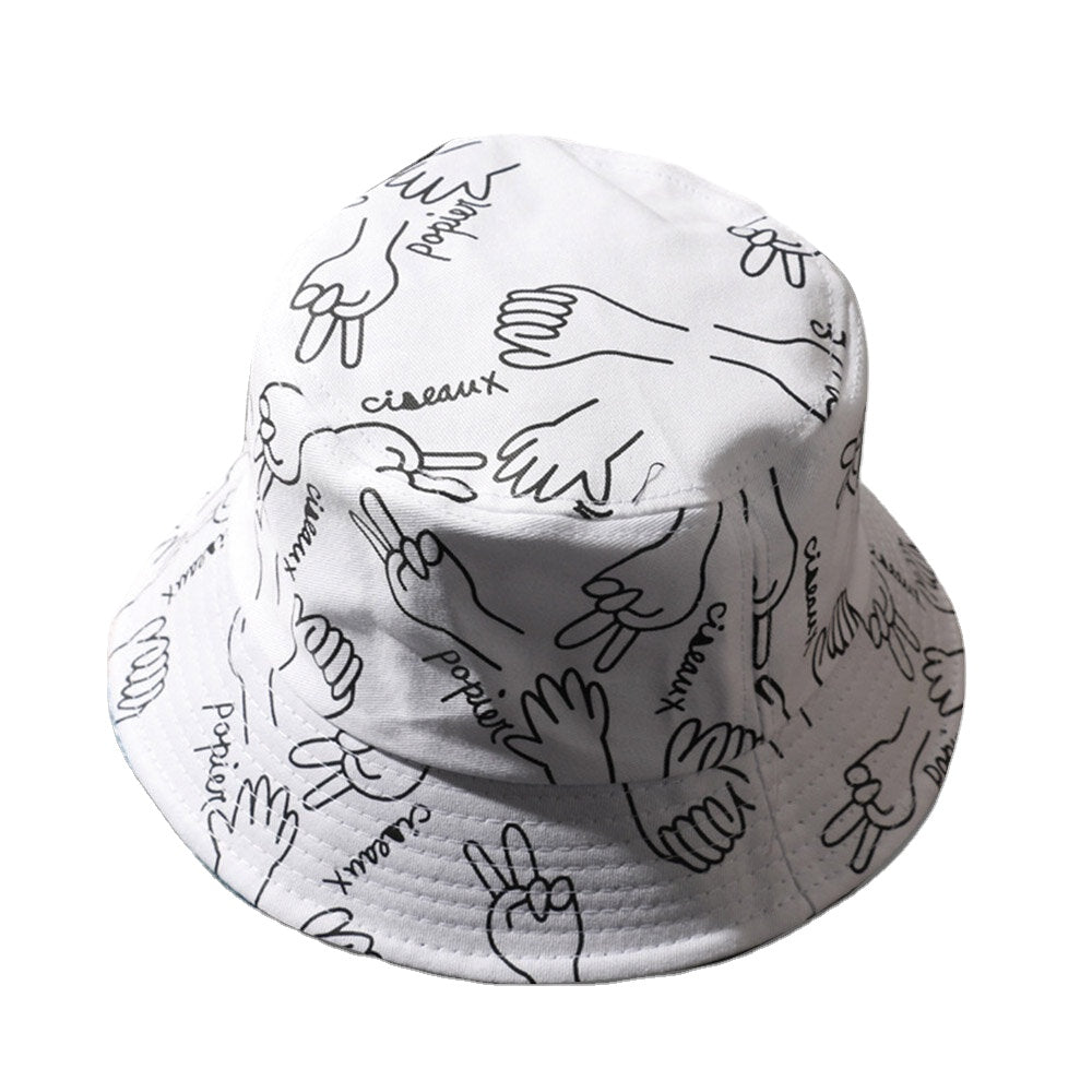 Unisex Cotton Letters Line Drawing Gestures Graffiti Fashion Sunshade Bucket Hat