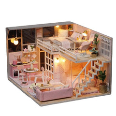 DIY Doll House Girlish Dream Miniature Furniture With Light Music Cover Gift Decor