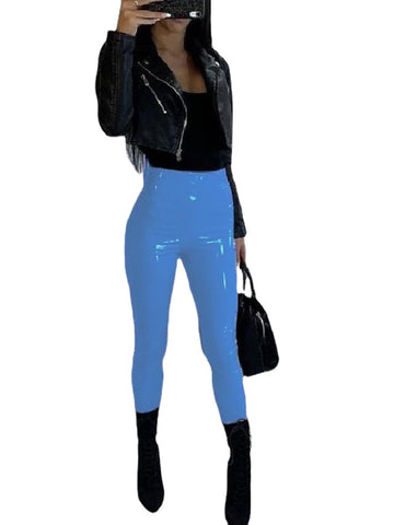 Women's Faux Leather Casual Solid Color Shiny Smooth Skinny Pants