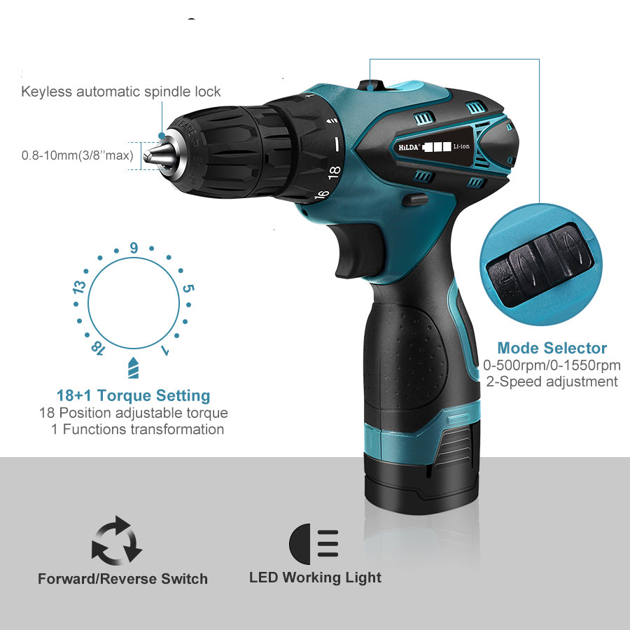 Electric Cordless Screwdriver Lithium Battery Mini Drill And Power Tools - JustgreenBox